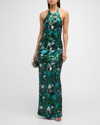 HELSI - Uma Backless Sequin Floral Halter Gown - Lyst