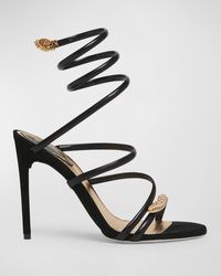 Rene Caovilla - Serpente Leather Crystal Ankle-Wrap Sandals - Lyst