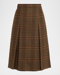 Saint Laurent - Jupe Pleated Houndstooth Wool-Blend Midi Skirt - Lyst