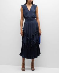 Ramy Brook - Jacqueline Pleated Floral Applique Midi Dress - Lyst