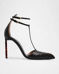 Tom Ford - Python-Effect Stiletto T-Strap Pumps - Lyst