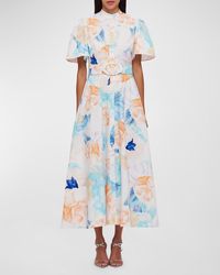 LEO LIN - Bianca Belted Floral-print Midi Shirtdress - Lyst