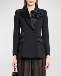 Dolce & Gabbana - Wool Tuxedo Jacket With Floral Applique Detail - Lyst