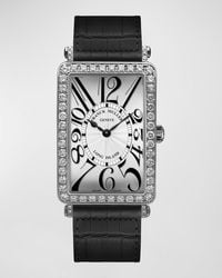 Franck Muller - Stainless Steel Long Island Diamond Bezel Watch With Alligator Strap, Black - Lyst