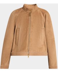 Moncler - Vougeot Suede Short Down Combo Jacket With Teddy Trim - Lyst