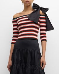 Hellessy - Carlo Bow Off-The-Shoulder Striped Rib Crop Top - Lyst
