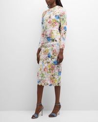 Monique Lhuillier - Floral-Print Circle Lace Long-Sleeve Midi Dress - Lyst