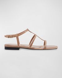 Marc Fisher - Leather T-Strap Flat Slingback Sandals - Lyst