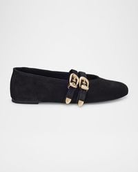 Stuart Weitzman - Maven Suede Buckle Mary Jane Ballerina Flats - Lyst