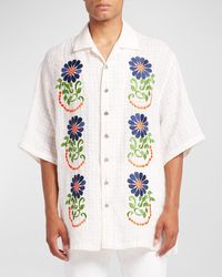 Etro - Floral Embroidered Check Camp Shirt - Lyst