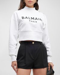 Balmain - 3-button Logo-print Crop Sweatshirt - Lyst