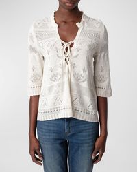 Zadig & Voltaire - Taho Lace-Up Pointelle Knit Sweater - Lyst
