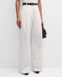 Argent - Pleated High-Rise Wide-Leg Trousers - Lyst