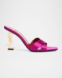 Saint Laurent - 85Mm Opyum Ysl Satin Mule Sandals With Golden Hardware - Lyst