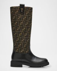 Fendi - Filo Ff Canvas & Leather Knee-High Boots - Lyst