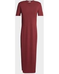 Saint Laurent - Short-Sleeve Wool Side-Slits Midi Dress - Lyst