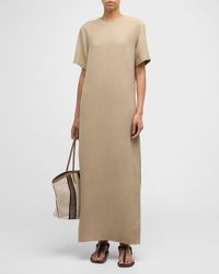 Brunello Cucinelli - Fluid Linen Twill T-Shirt Dress With Slits And Monili Detail - Lyst
