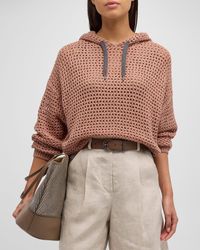 Brunello Cucinelli - Open-knit Hoodie Sweater - Lyst