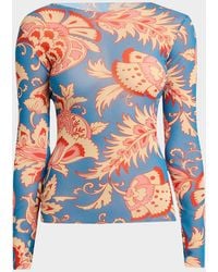 Etro - Floral Long-Sleeve Mesh Top - Lyst