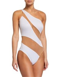 Norma Kamali - Snake One-shoulder Mesh-paneled Swimsuit - Lyst