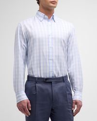 Brioni - Cotton-Linen Check-Print Sport Shirt - Lyst