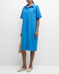 Eileen Fisher - Pleated Organic Cotton Poplin Midi Shirtdress - Lyst