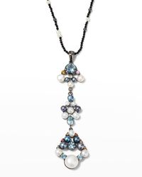 M.c.l  Matthew Campbell Laurenza - Pearl Dangle 3-drop Necklace With Sapphires And Topaz - Lyst