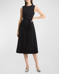 Theory - Pleated-Skirt Sleeveless Midi Dress - Lyst