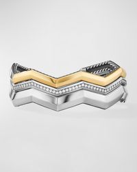 David Yurman - Stax 3 Row Cuff Bracelet With Diamonds In 18k Gold And Silver, 17mm - Lyst