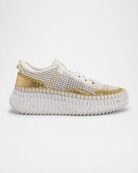 Chloé - Nama Mesh And Leather Platform Low-Top Sneakers - Lyst