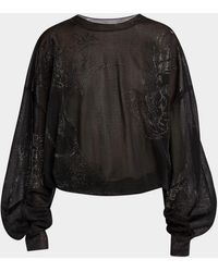 Giorgio Armani - Sheer Jersey Blouse With Swarovski Details - Lyst