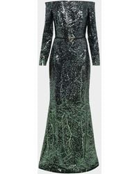Elie Saab - Off-The-Shoulder Ombre Sequined Long-Sleeve Gown - Lyst