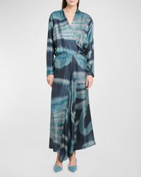 Giorgio Armani - Abstract-Print Silk Long-Sleeve Maxi Wrap Dress - Lyst