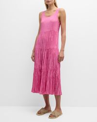 Eileen Fisher - Tiered Sleeveless Crinkled Midi Dress - Lyst