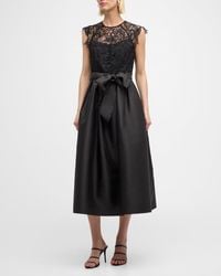 Shoshanna - Pleated Floral Lace Mikado Gown - Lyst