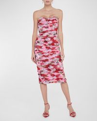 L'Agence - Floral Caprice Strapless Midi Dress - Lyst