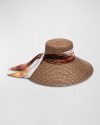 Eugenia Kim - Mirabel Straw Large-Brim Hat With Patterned Scarf - Lyst
