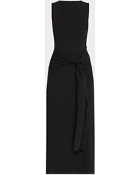 LAPOINTE - Waist-Tie Sleeveless Matte Viscose Midi Dress - Lyst