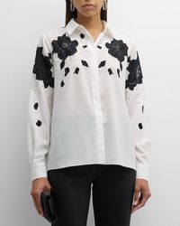 Tahari - The Shae Button-Down Floral Lace Silk Shirt - Lyst