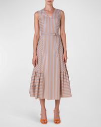Akris Punto - Parasol Stripe Cotton Midi Dress With Belt - Lyst