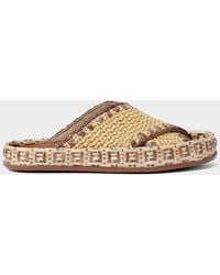 Fendi - Raffia Crisscross Flat Slide Sandals - Lyst