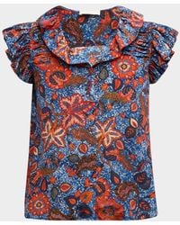 Ulla Johnson - Ivette Floral-Print Ruffle Silk Top - Lyst