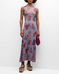 Fuzzi - Sleeveless Floral Lace-print Maxi Dress - Lyst
