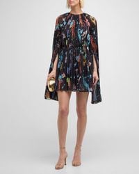 LEO LIN - Evelyn Pleated Printed Split-sleeve Mini Dress - Lyst