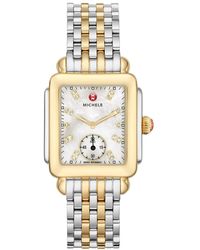 Michele - Deco Mid Two-Tone Diamond Dial Watch - Lyst