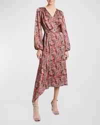 Santorelli - Vanna Paisley-Print Faux Wrap Midi Dress - Lyst