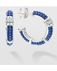 Lagos - Blue Caviar Ultramarine Ceramic Diamond 1-row 23mm Hoop Earrings - Lyst