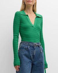 3.1 Phillip Lim - Honeycomb Stitch Long-Sleeve Polo Top - Lyst