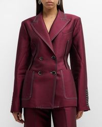 Christopher John Rogers - Pleated-Back Blazer Jacket With Contrast Seams - Lyst