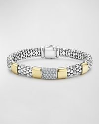 Lagos - Diamond And Smooth Station Bracelet In 18k Gold With Sterling Silver Caviar Beading - Lyst